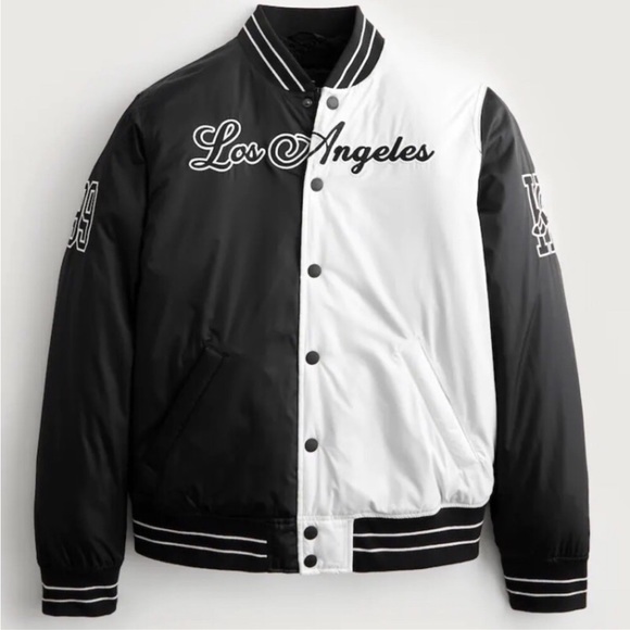 🔥NWT🔥HOLLISTER SHERPA-LINED VARSITY BOMBER JACKET NEW - Picture 2 of 7